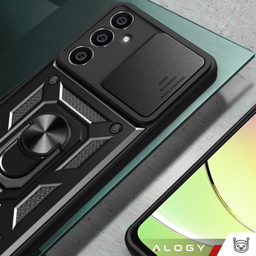 Puzdro pre Samsung Galaxy S24 Plus pancierové Slide Case Ring puzdro ochrana fotoaparátu Camshield Alogy čierne