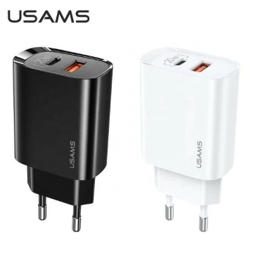 USAMS Nástenná nabíjačka 1xUSB-C 1xUSB T35 20W (iba hlava) PD3.0 QC3.0 Fast Charging black/black CC121TC02 (US-CC121)