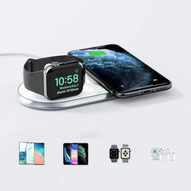 Choetech 2in1 Qi wireless charger for smartphones / Apple Watch with stand (MFI) USB Type C white (T317)