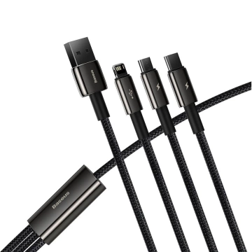 Baseus Tungsten 3v1 kábel USB - USB typu C / Lightning / micro USB 3,5 A 1,5 m čierny (CAMLTWJ-01)