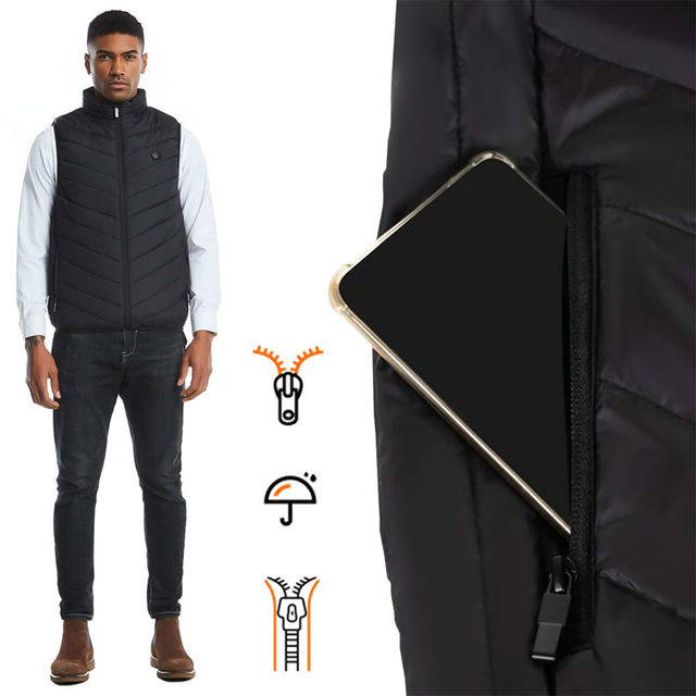 Heated Vest Women Men Sleeveless Jacket USB Quilted Heated Electric Winter Unisex Size XL Black