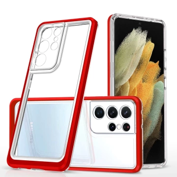 Clear 3in1 case for Samsung Galaxy S21 Ultra 5G gel cover with frame red