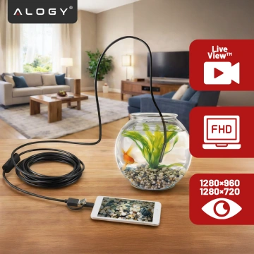 Alogy Duo Cam 1920 Full HD Lightning endoskopická inspekční kamera pro iPhone, USB-C, micro USB 3m 8mm černá