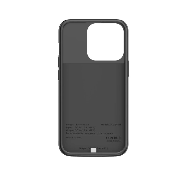 Case cover with PowerCase 4800mAh power bank for Apple iPhone 14 / 14 Pro Black