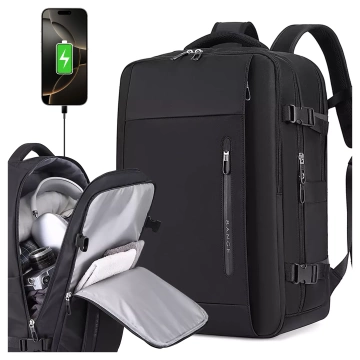 Bange voděodolný batoh na 15,6" notebook, městský cestovatel, 45x30x16 cm, do práce, do letadla, pánské, dámské, s USB portem Černá