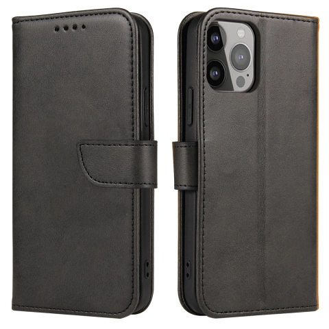 Magnet Phone Case for iPhone 13 Pro Max elegant case cover with flip cover and stand function black