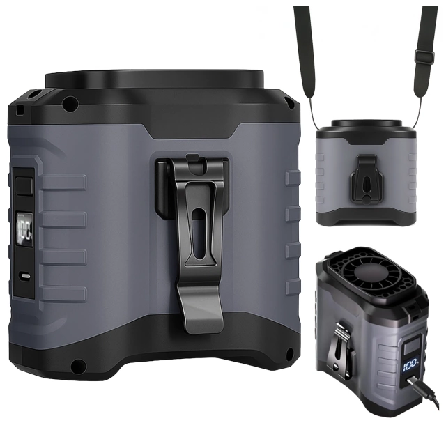Ventilátor s klipem na opasek, baterie 4000 mAh, 5 rychlostních stupňů, doba provozu 8–40 hodin, nabíjení přes USB, pro použití na stavbách, venku, na turistiku, pro letní práci, powerbanka