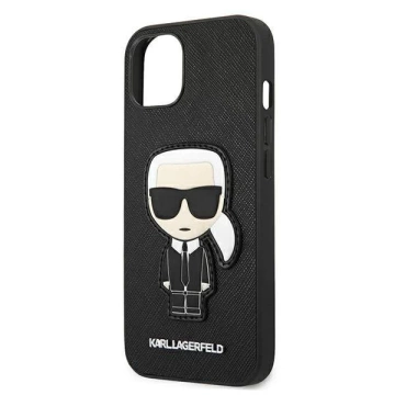 Karl Lagerfeld KLHCP13SOKPK iPhone 13 mini 5,4" čierny/čierny pevný obal Saffiano Ikonik Karl`s Patch