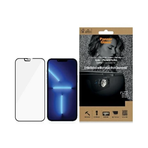 Szkło PanzerGlass E2E Microfracture для iPhone 13 Pro Max 6,7" CamSlider Swarovsky Case Friendly AntiBacterial czarny/black 2752