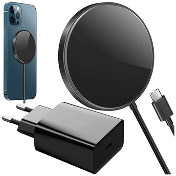 Alogy Kabelloses Ladegerät für MagSafe 20W für iPhone 14/13/ PRO/ MAX/ MINI Schwarzes Wandladegerät