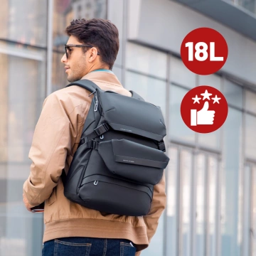 Mark Ryden Backpack with Detachable Waist Bag 2 in 1, Hand Luggage, Free, Waterproof 18L, with 15.6" Laptop Pocket, Waist Bag, City, Travel 40x30x14 cm - Black