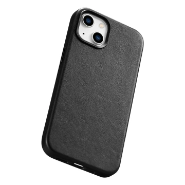 Kožený kryt iCarer Case pro iPhone 14 Plus z pravé kůže černý (kompatibilní s MagSafe)