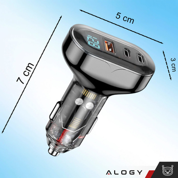 Car charger 2x USB-C C PD 36W USB QC 3.0 LED fast for phone, powerful 72W Alogy black
