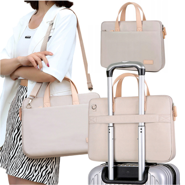 Umhängetasche für Herren und Damen für Laptop, Tablet, 14 Zoll, Reisestoff, Alogy-Bezug, Beige