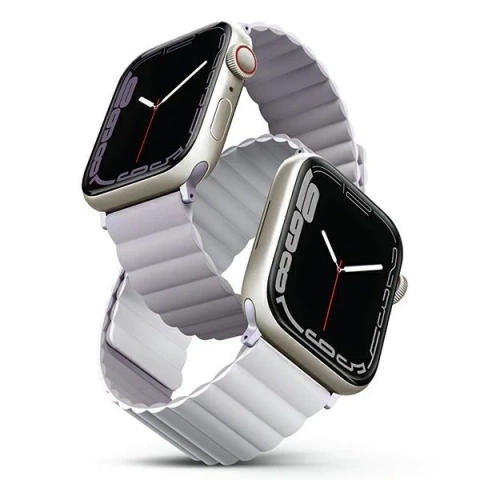 Pasek UNIQ Revix do Apple Watch Series 4/5/6/7/8/SE/SE2 38/40/41 mm obojstranné magnetické lila-biele/fialovo-biele