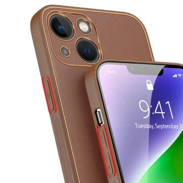 Dux Ducis Yolo puzdro iPhone 14 Plus elegantný kryt vyrobený z ekologickej kože hnedej farby