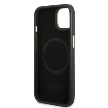 Etui Guess GUHMP13MSAPSTK do Apple iPhone 13 6,1" černý/černý pevný obal Pivoňka Logo Plate MagSafe