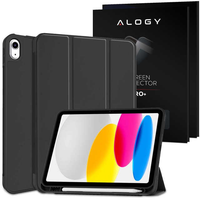 Ochranné puzdro Alogy Book Cover Peračník Puzdro s držiakom pera pre Apple iPad Air 4 2020 / Air 5 2022 10,9" čierne sklo
