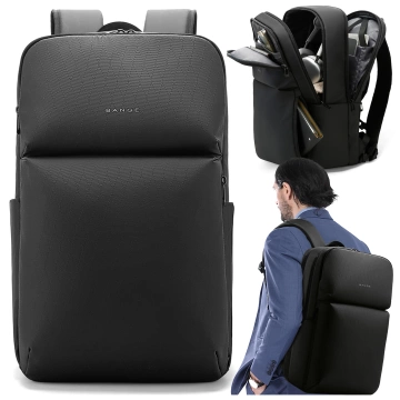 Bange voděodolný batoh na 15,6" notebook, městský cestovatel, 45x30x16 cm, do práce, do letadla, pánské, dámské, s USB portem Černá