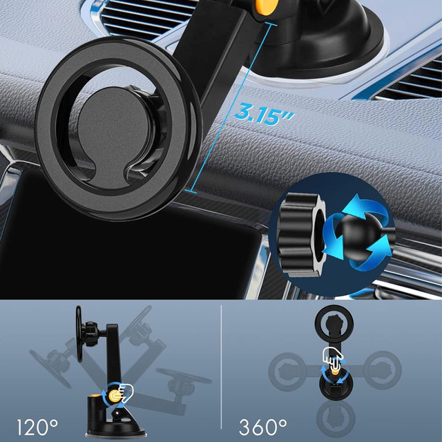 Magnetic car phone holder for car, car, window, cockpit, dashboard, phone, Mag Safe Alogy, Black