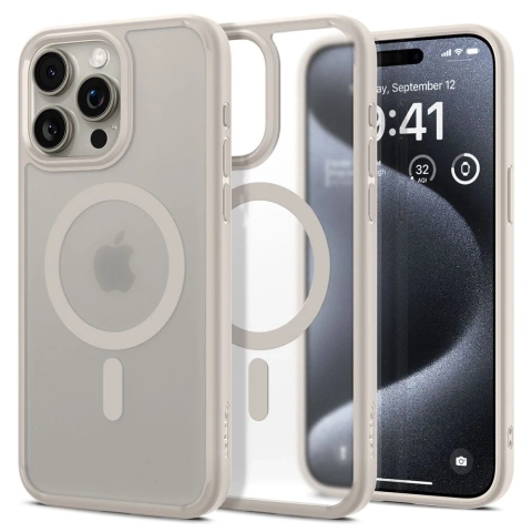 Spigen Ultra Hybrid Mag Mag Safe Case pro Apple iPhone 15 Pro Frost Natural Titanium
