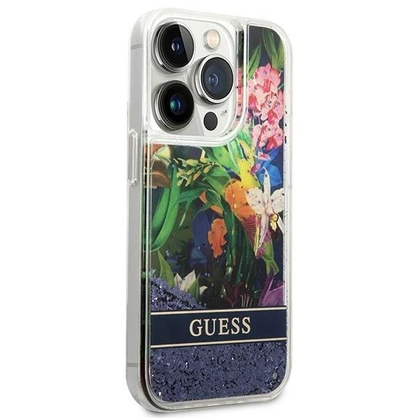 Etui Guess GUHCP14LLFLSB für Apple iPhone 14 Pro 6,1" niebieski/blue Hardcase Flower Liquid Glitter