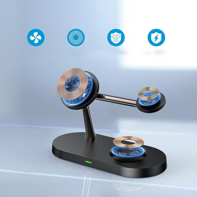 Qi Mag Safe 15W indukční nabíječka pro iPhone Apple Watch AirPods bezdrátová dokovací stanice 5v1 Černá