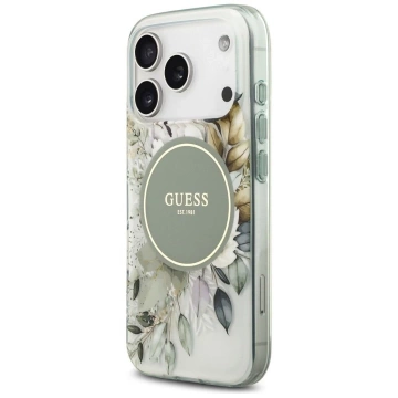 Etui Guess IML Flower & Tonal Circle MagSafe na iPhone 17 Pro Max - Zielone