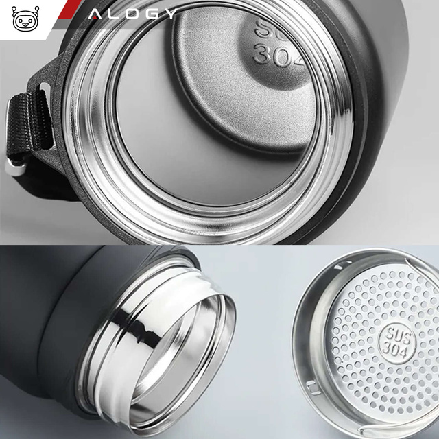 Termoska termoláhev 1l na kávu yerba mate čaj s louhovacím sítkem velká Alogy ocel černá