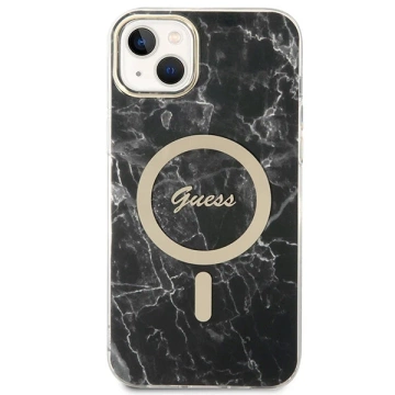 Zestaw Guess GUBPP14SHMEACSK Case Charger iPhone 14 6,1" černý/černý pevný obal Marble MagSafe