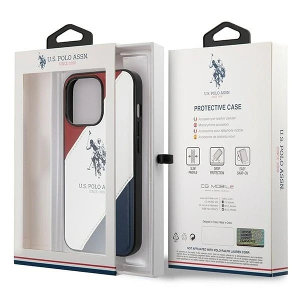 Puzdro na telefón US Polo Tricolor Embossed iPhone 14 Pro 6,1". biela/biela