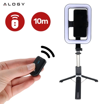 Selfie tyč Alogy GlowStick™ Pro so statívom, diaľkovým ovládaním a LED svetlom na fotky a videá s líčením, dlhá 132 cm, čierna
