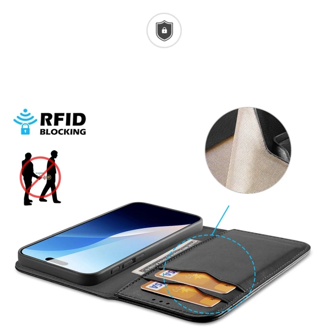 Kožený kryt Dux Ducis Hivo s RFID pro iPhone 16 Pro, černý