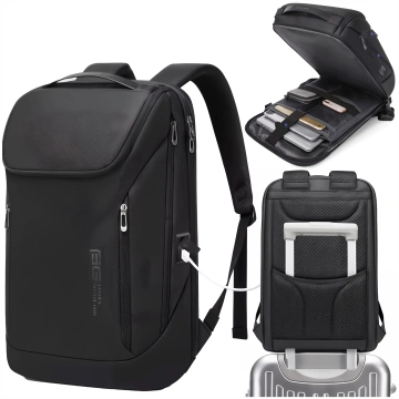 Bange Waterproof Backpack Laptop Bag 15.6" City Travel 48x31x16 cm for Work School Plane Men's Women's with USB Port Black