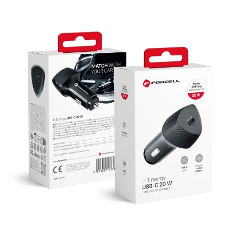 Autonabíječka FORCELL F-ENERGY Carbon CC50-1CTyp C PD 3A 20W černá