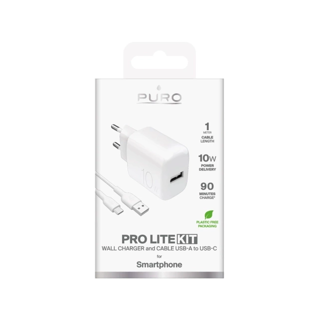 Ładowarka Puro PROLITE 10W USB-A + kabel USB-C 1.2m – biała