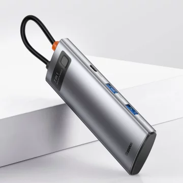 Baseus Metal Gleam Series multifunktionaler USB HUB 7in1 Typ C HDMI TF PD Kartenleser grau (WKWG020113)