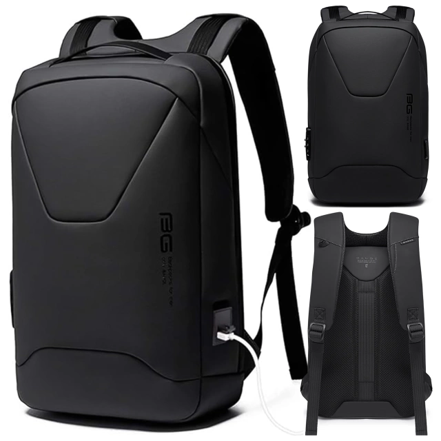 Bange Anti-theft Waterproof Backpack for 15.6" Laptop, City Travel, 46x30x15 cm for Work, Airplane, Men's, Women's, with USB Port and Combination Lock, Black