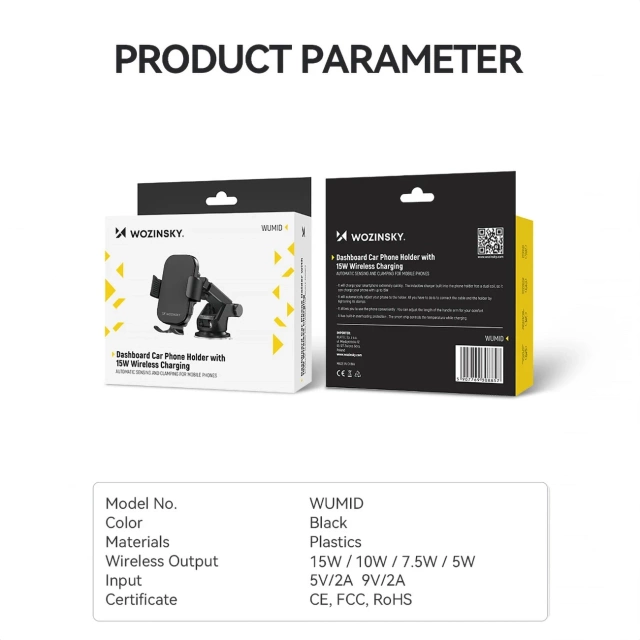Uchwyt Wozinsky WUMID z Ładowarką Indukcyjną 15W do Auta Czarny