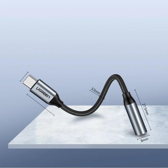 Uzelený adaptér slúchadiel 3,5 mm mini jack na USB typu C 10 cm sivý (30632)