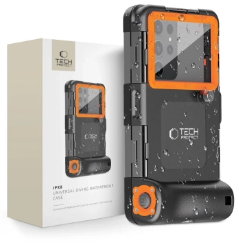 Univerzální potápěčské vodotěsné pouzdro Etui obudowa IPX8 černé/oranžové