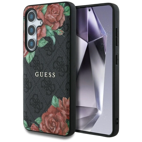 Etui Guess 4G Flowers Print MagSafe do Samsung Galaxy S25 Czarny