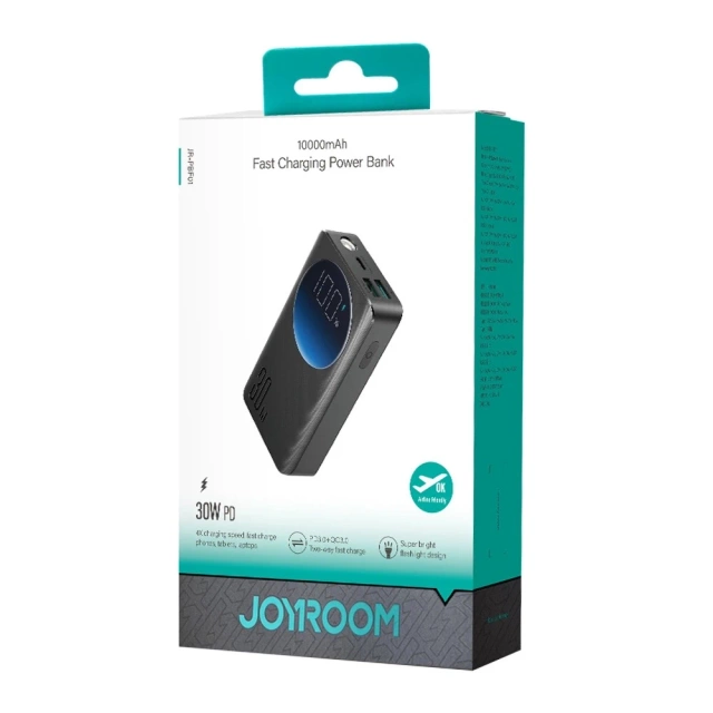 Joyroom JR-PBF01 Powerbank 10000 mAh 30 W PD + latarka + etui – czarny