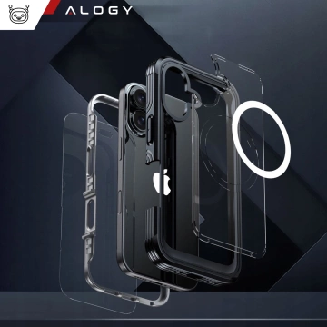 Захисний чохол для телефону Apple iPhone 16 Alogy Shield360 MagCase™️ для MagSafe із захистом дисплея та камери, чорний