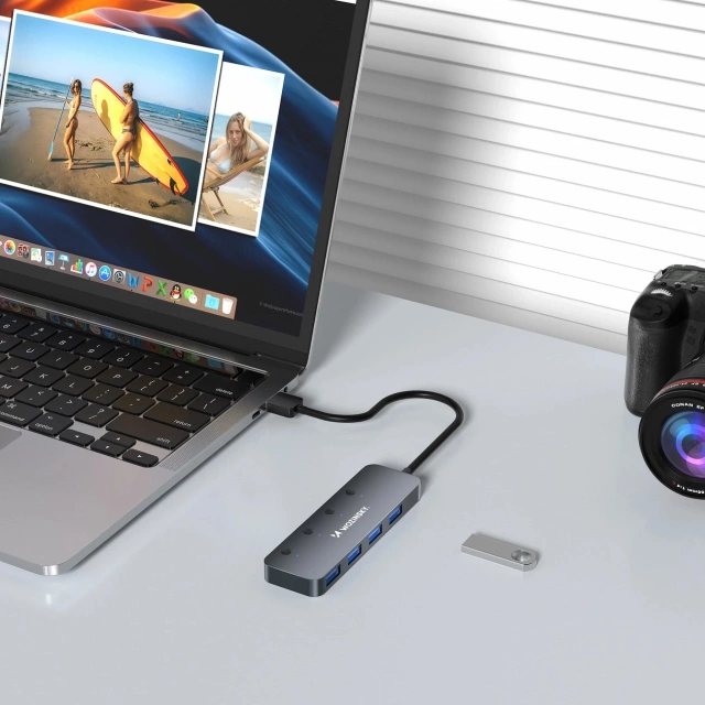 Hub USB 3.0 Wozinsky 4x USB-A z przełącznikami LED 30 cm Szary