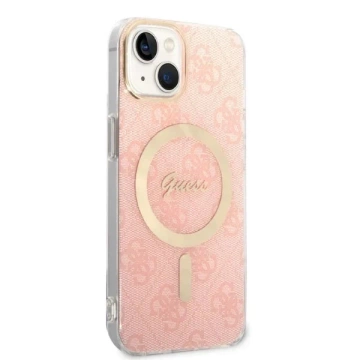 Zestaw Guess GUBPP14SH4EACSP Case  Charger iPhone 14 6,1" różowy/pink hard case 4G Print MagSafe