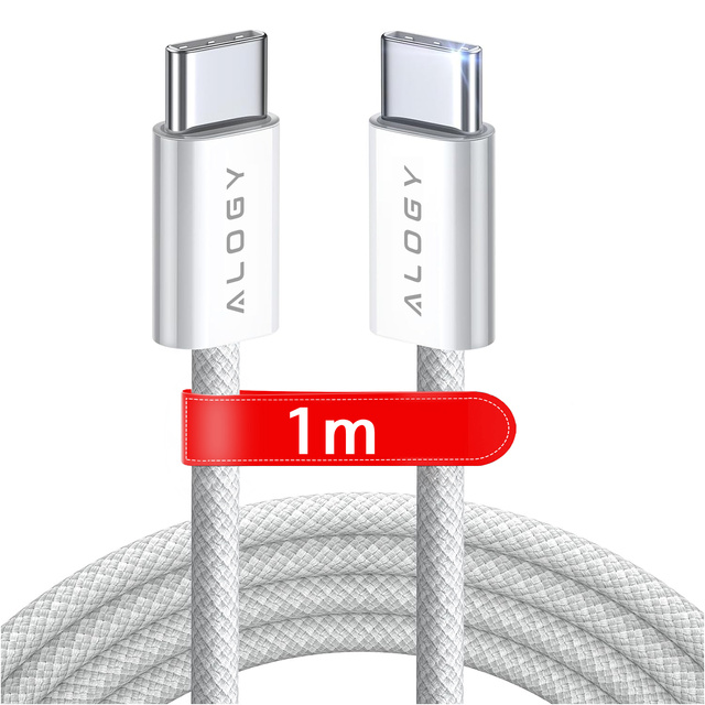 Kabel USB-C typu C Silný rychlý 60W PD 1M pro iPhone 15/Pro/Max iPad MacBook Alogy nylonový kabel bílý