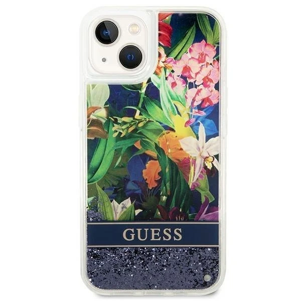 Etui Guess GUHCP14SLFLSB do Apple iPhone 14 6,1" niebieski/blue hardcase Flower Liquid Glitter