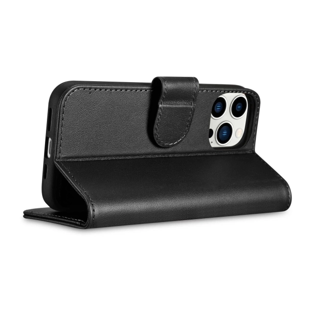 Etui na telefon iCarer Wallet Case 2in1 do iPhone 14 Pro Max skórzany pokrowiec z klapką Anti-RFID czarny
