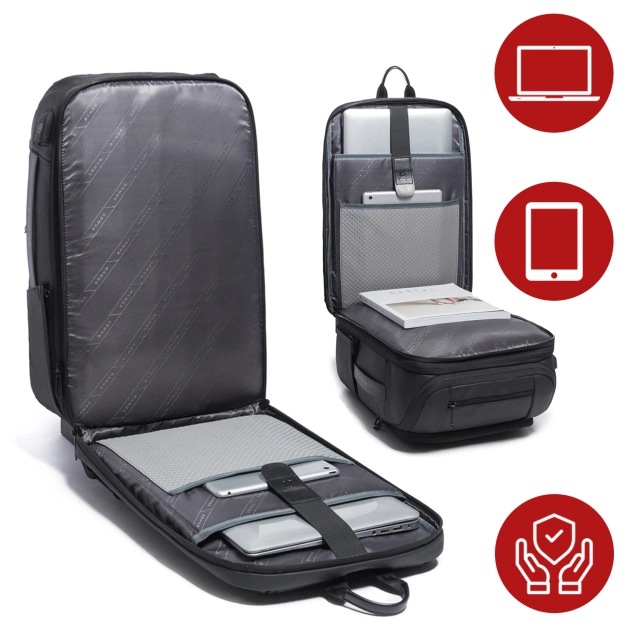 Bange wasserdichter Rucksack für 15,6-Zoll-Laptop, Stadtreisender, 45 x 30 x 16 cm, für Arbeit, Flugzeug, Herren, Damen, mit USB-Anschluss Schwarz